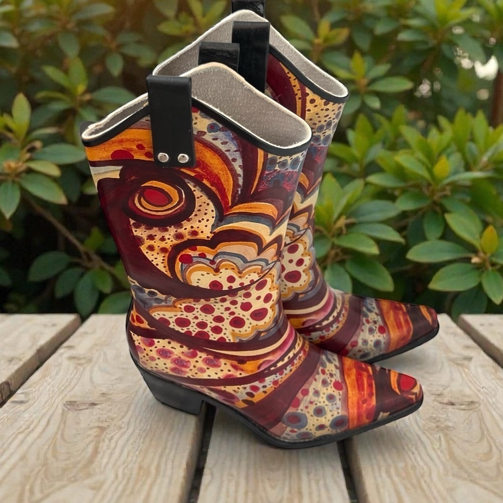 Western Boots Wearable Art Rodeo Cowgirl Size 7 Rain boots Abstract - Picture 7 of 9